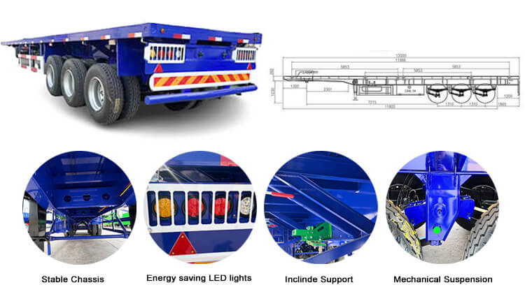 2 3 4 Axle 20ft 40ft Flatbed Container Semi Trailer for Sale in Rwanda