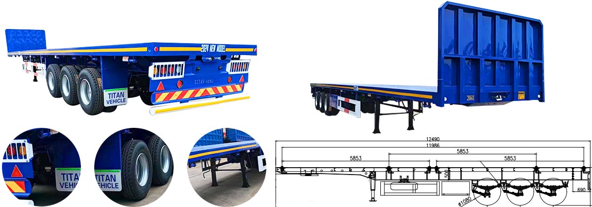 3 Axle 40ft Flatbed Trailer for Sale | Three Axle Flat Bed Semi Trailer for Sale in Rwanda
