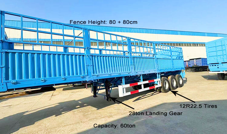 3 Axle 60 Ton Fence Semi Trailer | Fence Cargo Semi Trailer for Sale in Rwanda