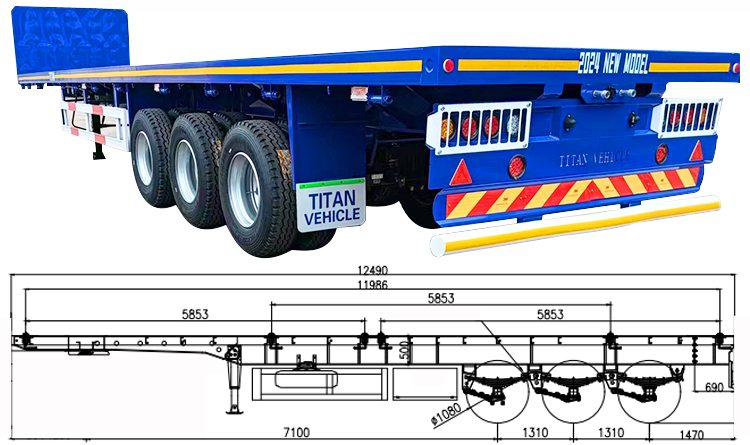 3 Axle 40 Ft Flatbed Truck Trailer for Sale in Rwanda
